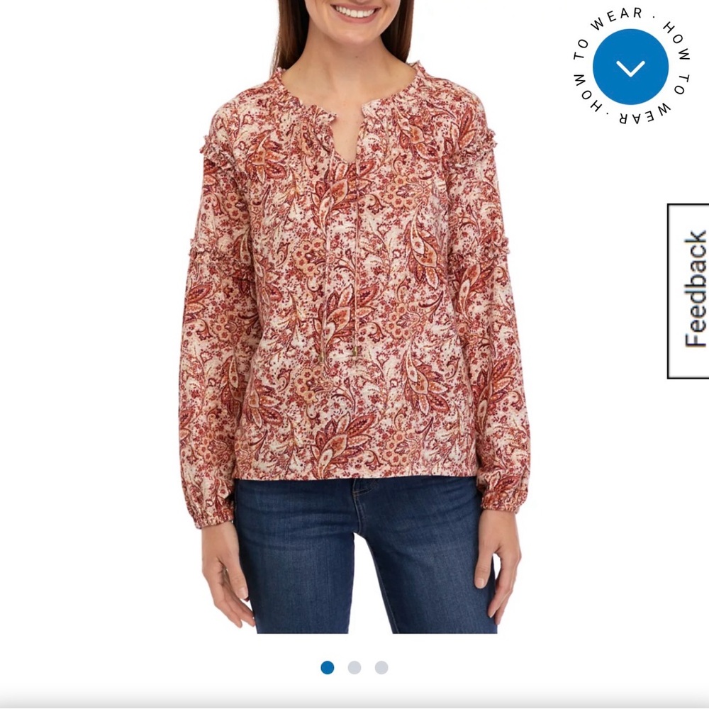 Wonderly Petite Small Ruffle Sleeve Paisley Print Cottagecore Top Boho Chic